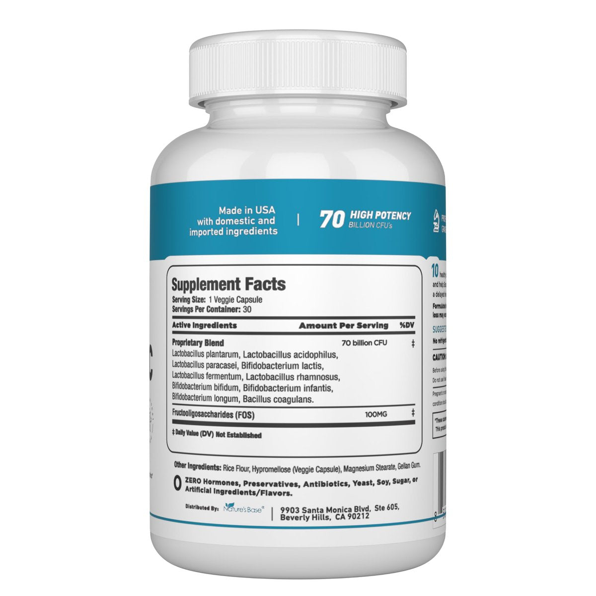 Nature's Base Probiotika 70 Milliarden KBE - 10 Stämme inkl. Lactobacillus Plantarum & Lactobacillus Acidophilus - Präbiotika für die Verdauungsgesundheit von Frauen und Männern - 30 Kapseln