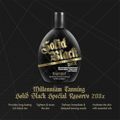Millennium Solid Black Special Reserve 200X Bräunungslotion – Indoor & Outdoor mit fortschrittlichem Silikon-Bronzer, Tattoo-Schutz – Bräunungslotion für Männer & Frauen – 13,5 oz