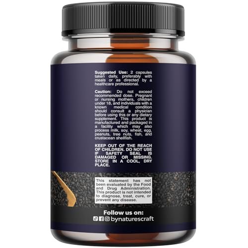 Vegane Schwarzkümmelöl Kapseln – Kaltgepresstes Nigella Sativa Schwarzkümmelsamenöl mit Omega 3 6 9, Antioxidantien & Thymochinon für Haarwachstum, Immununterstützung, Gelenkgesundheit und Verdauung – 60 Stück