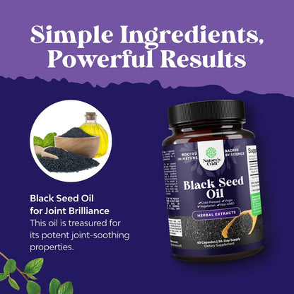 Vegane Schwarzkümmelöl Kapseln – Kaltgepresstes Nigella Sativa Schwarzkümmelsamenöl mit Omega 3 6 9, Antioxidantien & Thymochinon für Haarwachstum, Immununterstützung, Gelenkgesundheit und Verdauung – 60 Stück
