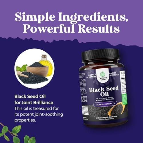 Vegane Schwarzkümmelöl Kapseln – Kaltgepresstes Nigella Sativa Schwarzkümmelsamenöl mit Omega 3 6 9, Antioxidantien & Thymochinon für Haarwachstum, Immununterstützung, Gelenkgesundheit und Verdauung – 60 Stück