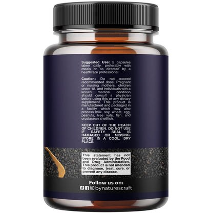 Vegane Schwarzkümmelöl Kapseln – Kaltgepresstes Nigella Sativa Schwarzkümmelsamenöl mit Omega 3 6 9, Antioxidantien & Thymochinon für Haarwachstum, Immununterstützung, Gelenkgesundheit und Verdauung – 60 Stück