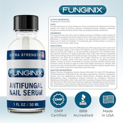 FUNGINIX Pilzbehandlung – Nagelpilz, Zehenpilz, Fußpilz Lösung – Hergestellt in den USA – Extra Stärke (1 Flasche)