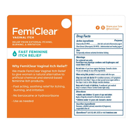 FemiClear Vaginale Juckreizlinderung – Schnelle Linderung bei äußerem Juckreiz – Hergestellt mit natürlichen & Bio-Inhaltsstoffen – 0,5 oz Tube