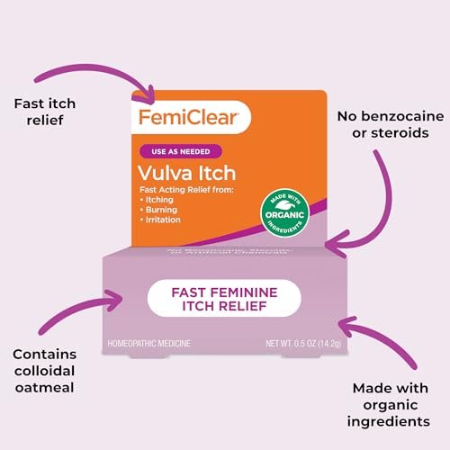 FemiClear Vaginale Juckreizlinderung – Schnelle Linderung bei äußerem Juckreiz – Hergestellt mit natürlichen & Bio-Inhaltsstoffen – 0,5 oz Tube