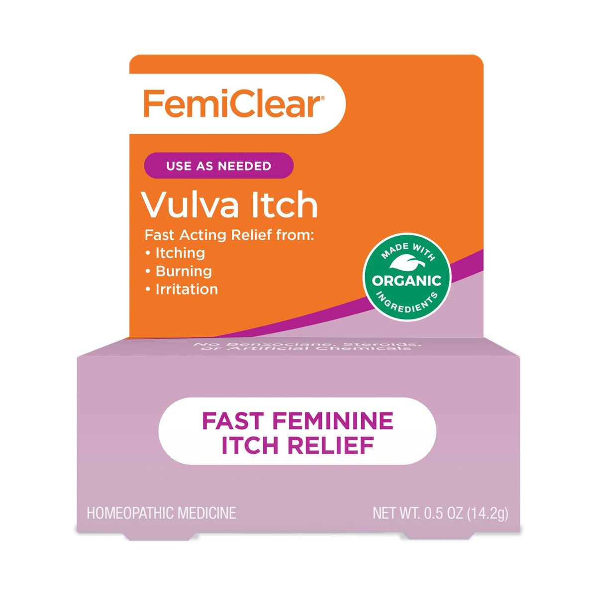 FemiClear Vaginale Juckreizlinderung – Schnelle Linderung bei äußerem Juckreiz – Hergestellt mit natürlichen & Bio-Inhaltsstoffen – 0,5 oz Tube