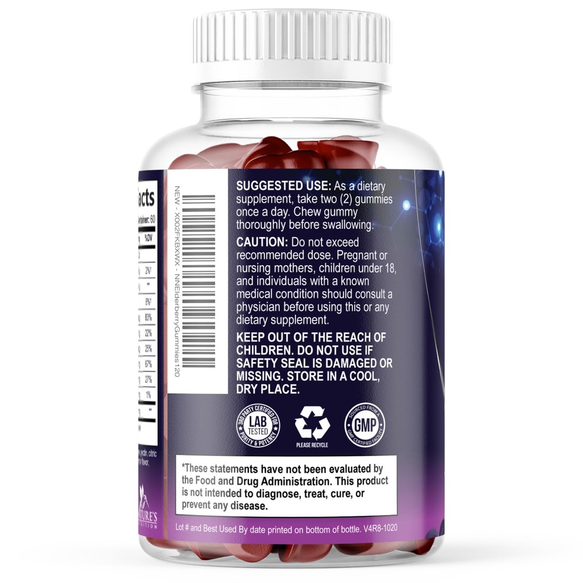 Holunderbeeren Gummis - 3-fach Stärke Schwarzer Holunder Immununterstützung mit Vitamin C, D3 und Zink für Kinder & Erwachsene, Immun-Gummis, Schwarze Holunderbeeren Vitamine - 120 Gummis
