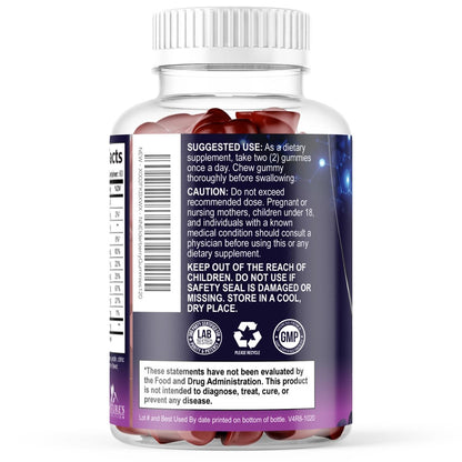 Holunderbeeren Gummis - 3-fach Stärke Schwarzer Holunder Immununterstützung mit Vitamin C, D3 und Zink für Kinder & Erwachsene, Immun-Gummis, Schwarze Holunderbeeren Vitamine - 120 Gummis