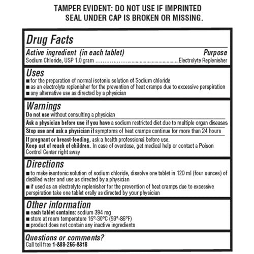 Natriumchlorid-Tabletten 1g | Elektrolytsalz bei POTS-Syndrom und Dysautonomie | Schnelle Rehydrierung | 300 Tabletten | Hergestellt in den USA