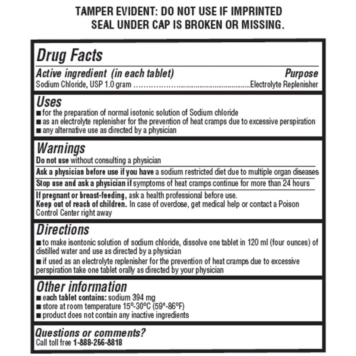 Natriumchlorid-Tabletten 1g | Elektrolytsalz bei POTS-Syndrom und Dysautonomie | Schnelle Rehydrierung | 300 Tabletten | Hergestellt in den USA