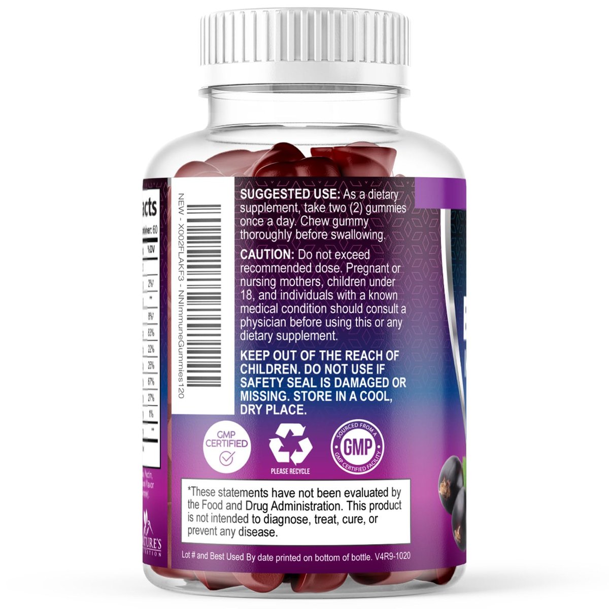 Holunderbeeren Immununterstützung Gummis - 3X Stärke Sambucus Holunder Gummi mit Vitamin C, D3 & Zink - Nature’s Schwarzer Holunder Extrakt - Immununterstützung für Erwachsene & Kinder - 120 Gummis