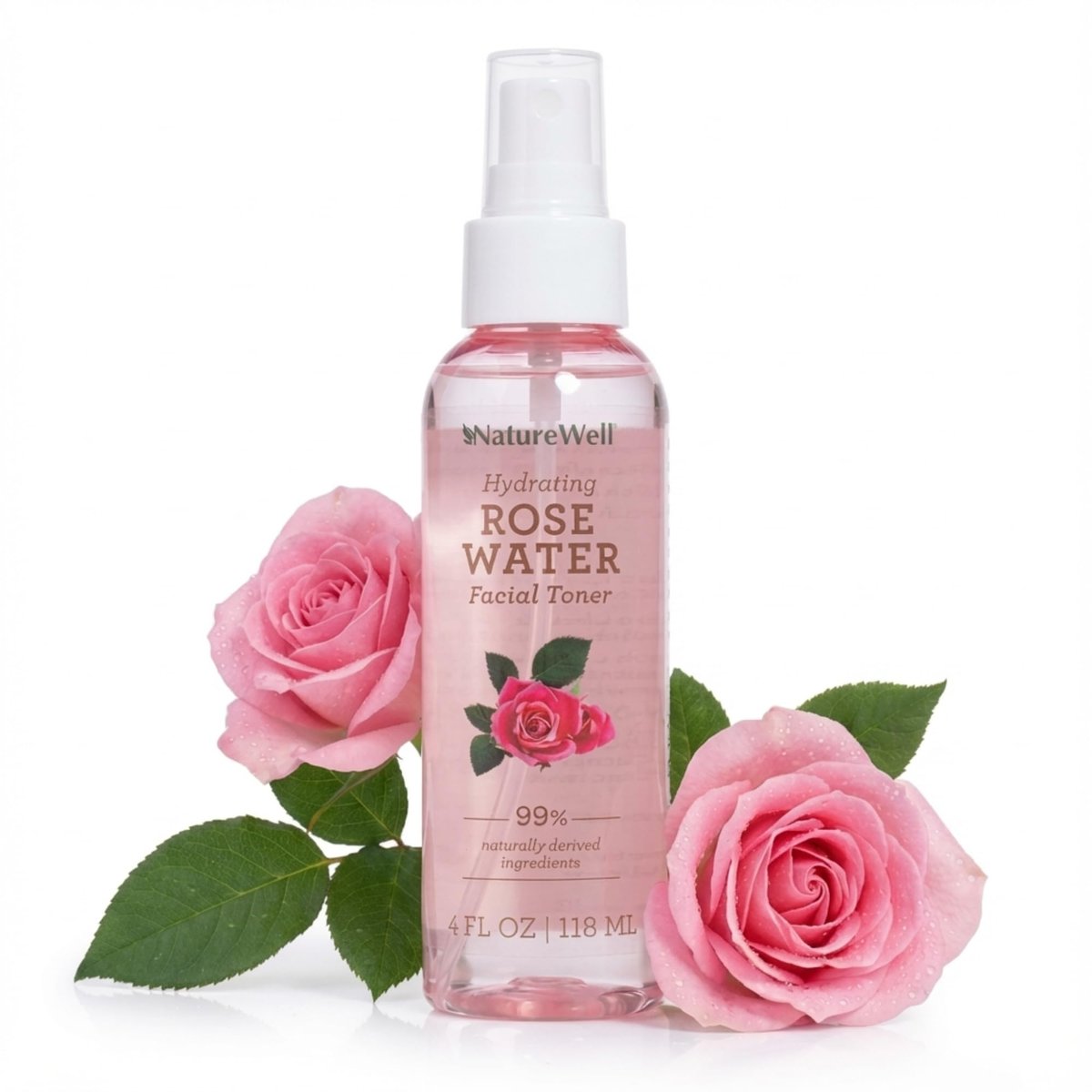 NATURE WELL Rosenwasser Gesichtstoner Spray – Feuchtigkeitsspendender & erfrischender Nebel für strahlende Haut, 118 ml