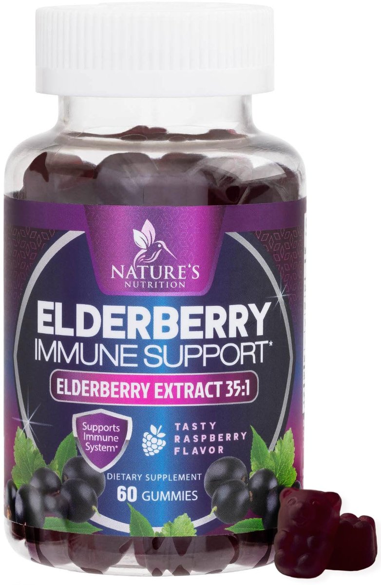 Holunder Gummibärchen zur Immununterstützung – Holunderextrakt Sambucus Nigra – Schwarzer Holunder Vitaminpräparat – Natürliche, tägliche Immununterstützung für Kinder & Erwachsene – Leckerer Beerengeschmack – 60 Gummibärchen