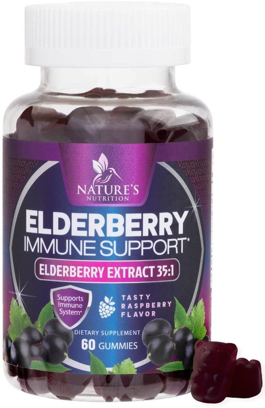 Holunder Gummibärchen zur Immununterstützung – Holunderextrakt Sambucus Nigra – Schwarzer Holunder Vitaminpräparat – Natürliche, tägliche Immununterstützung für Kinder & Erwachsene – Leckerer Beerengeschmack – 60 Gummibärchen