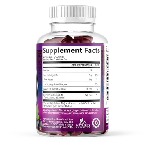 Holunder Gummis für Immununterstützung – Holunderextrakt Sambucus Nigra – Schwarzer Holunder Vitaminergänzung – Natürliche, tägliche Immununterstützung für Kinder & Erwachsene – Leckerer Beerengeschmack – 120 Gummis