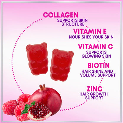 Hello Lovely! Kollagen-Gummibärchen für Haarwachstum - 2500 mcg D-Biotin pro Portion - Hydrolysierte Kollagenpeptide Typ I, III - Vitamin C & Zink - Unterstützung für Haut, Nägel & Gelenke für Frauen & Männer - Beerengeschmack, 60 Gummibärchen