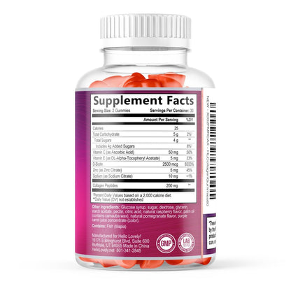 Hello Lovely! Kollagen-Gummibärchen für Haarwachstum - 2500 mcg D-Biotin pro Portion - Hydrolysierte Kollagenpeptide Typ I, III - Vitamin C & Zink - Unterstützung für Haut, Nägel & Gelenke für Frauen & Männer - Beerengeschmack, 60 Gummibärchen