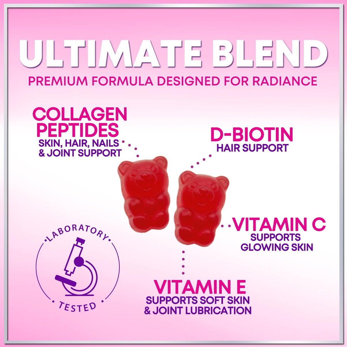 Hello Lovely! Kollagen-Gummibärchen für Haarwachstum - 2500 mcg D-Biotin pro Portion - Hydrolysierte Kollagenpeptide Typ I, III - Vitamin C & Zink - Unterstützung für Haut, Nägel & Gelenke für Frauen & Männer - Beerengeschmack, 60 Gummibärchen