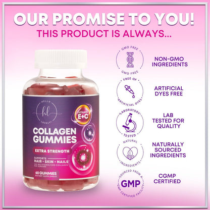 Hello Lovely! Kollagen-Gummibärchen für Haarwachstum - 2500 mcg D-Biotin pro Portion - Hydrolysierte Kollagenpeptide Typ I, III - Vitamin C & Zink - Unterstützung für Haut, Nägel & Gelenke für Frauen & Männer - Beerengeschmack, 60 Gummibärchen