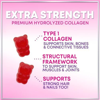 Hello Lovely! Kollagen-Gummibärchen für Haarwachstum - 2500 mcg D-Biotin pro Portion - Hydrolysierte Kollagenpeptide Typ I, III - Vitamin C & Zink - Unterstützung für Haut, Nägel & Gelenke für Frauen & Männer - Beerengeschmack, 60 Gummibärchen