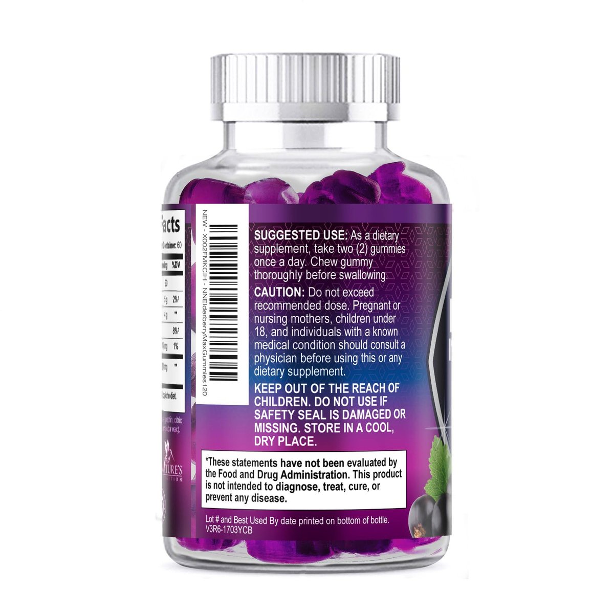 Holunder Gummis für Immununterstützung – Holunderextrakt Sambucus Nigra – Schwarzer Holunder Vitaminergänzung – Natürliche, tägliche Immununterstützung für Kinder & Erwachsene – Leckerer Beerengeschmack – 120 Gummis