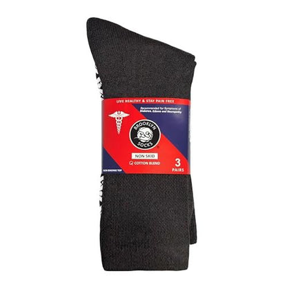 3 Paar Anti-Rutsch Diabetiker Socken, nicht einschnürend, therapeutische Baumwoll-Greifersocken (Schwarz, Größe 13-15)