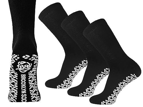 3 Paar Anti-Rutsch Diabetiker Socken, nicht einschnürend, therapeutische Baumwoll-Greifersocken (Schwarz, Größe 13-15)