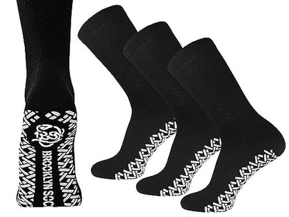 3 Paar Anti-Rutsch Diabetiker Socken, nicht einschnürend, therapeutische Baumwoll-Greifersocken (Schwarz, Größe 13-15)