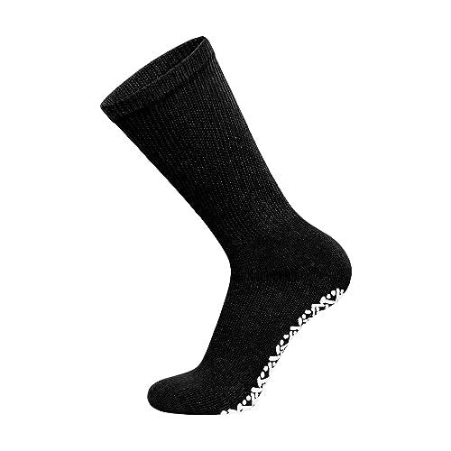 3 Paar Anti-Rutsch Diabetiker Socken, nicht einschnürend, therapeutische Baumwoll-Greifersocken (Schwarz, Größe 13-15)