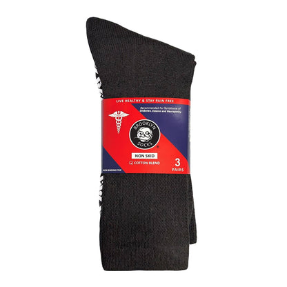 3 Paar Anti-Rutsch Diabetiker Socken, nicht einschnürend, therapeutische Baumwoll-Greifersocken (Schwarz, Größe 13-15)