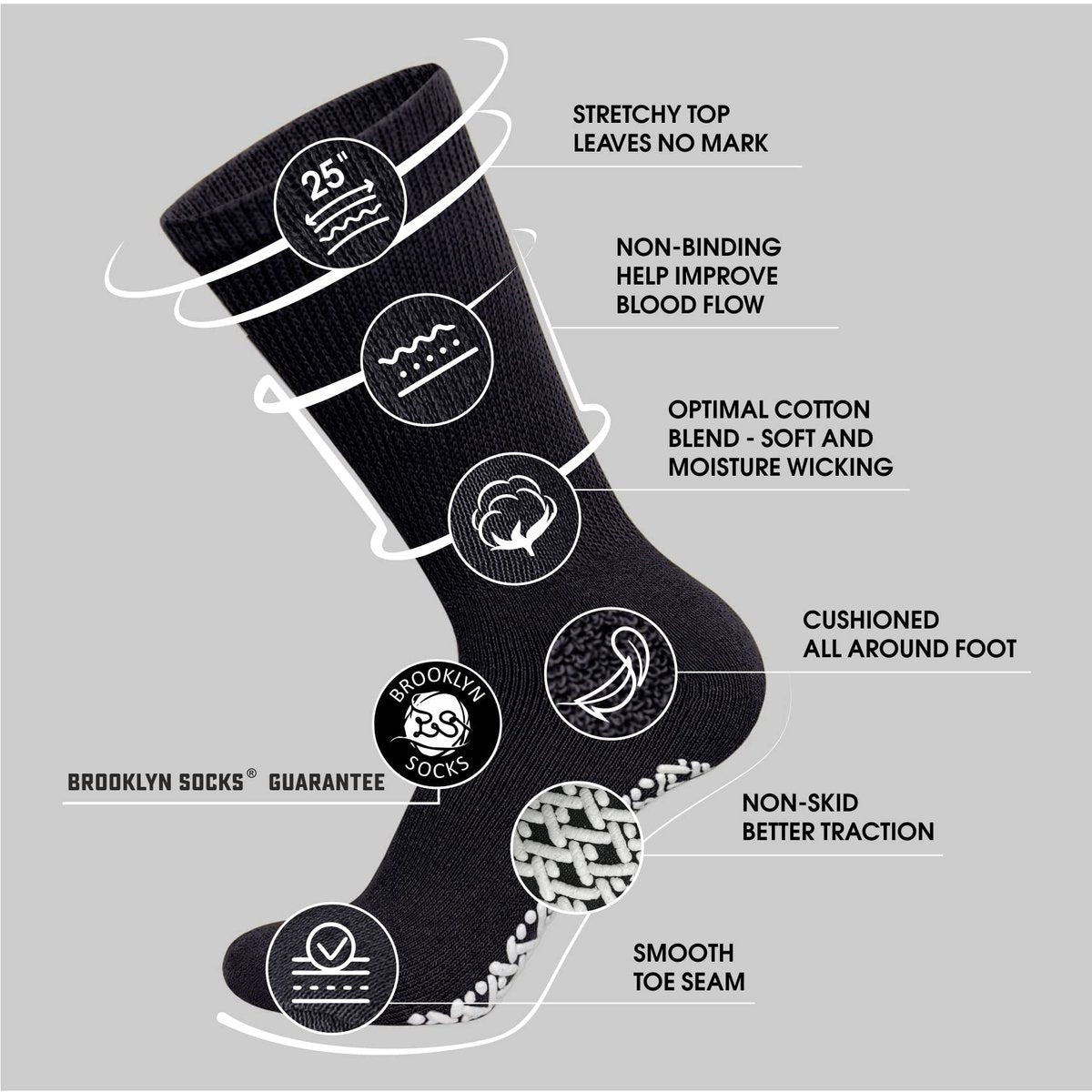 3 Paar Anti-Rutsch Diabetiker Socken, nicht einschnürend, therapeutische Baumwoll-Greifersocken (Schwarz, Größe 13-15)