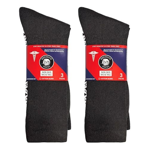 6 Paar Anti-Rutsch Diabetiker Socken, nicht einschnürend, therapeutische Baumwoll-Greifsocken (Schwarz, Größe: 10-13)