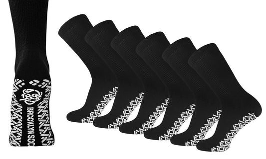 6 Paar Anti-Rutsch Diabetiker Socken, nicht einschnürend, therapeutische Baumwoll-Greifsocken (Schwarz, Größe: 10-13)