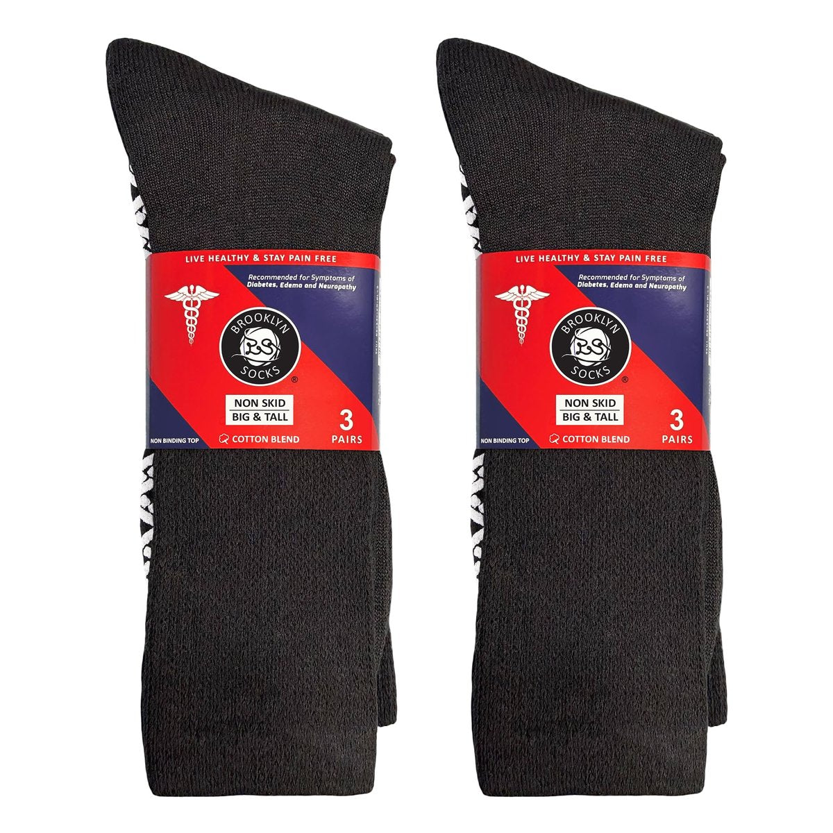 6 Paar Anti-Rutsch Diabetiker Socken, nicht einschnürend, therapeutische Baumwoll-Greifsocken (Schwarz, Größe: 10-13)