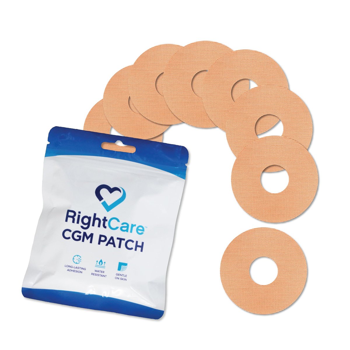 RightCare CGM Klebepflaster vorgeschnitten für Freestyle Libre 2 & 3 und Lingo, wasserdichtes medizinisches Klebeband, ungedeckte runde Schutzpflaster, hautfarben, Beutel mit 25 Stück