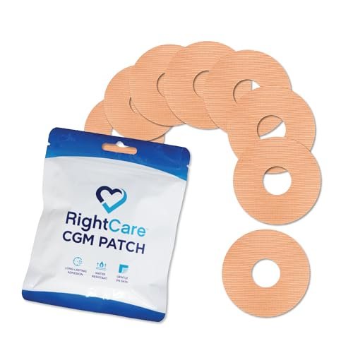 RightCare CGM Klebepflaster vorgeschnitten für Freestyle Libre 2 & 3 und Lingo, wasserdichtes medizinisches Klebeband, ungedeckte runde Schutzpflaster, hautfarben, Beutel mit 25 Stück