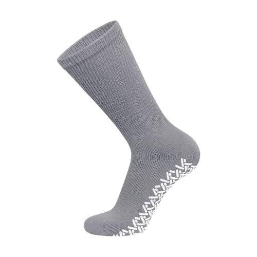 3 Paar Anti-Rutsch Diabetiker Socken, Baumwoll-Griff Socken mit weitem Bündchen (Grau, Größe 10-13)