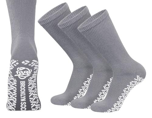 3 Paar Anti-Rutsch Diabetiker Socken, Baumwoll-Griff Socken mit weitem Bündchen (Grau, Größe 10-13)