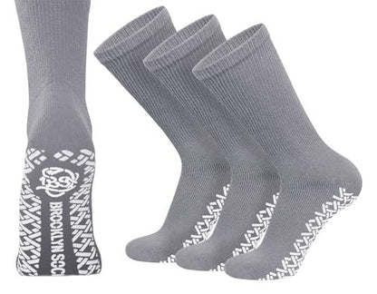 3 Paar Anti-Rutsch Diabetiker Socken, Baumwoll-Griff Socken mit weitem Bündchen (Grau, Größe 10-13)