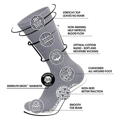 3 Paar Anti-Rutsch Diabetiker Socken, Baumwoll-Griff Socken mit weitem Bündchen (Grau, Größe 10-13)