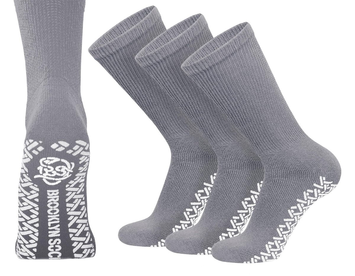 3 Paar Anti-Rutsch Diabetiker Socken, Baumwoll-Griff Socken mit weitem Bündchen (Grau, Größe 10-13)