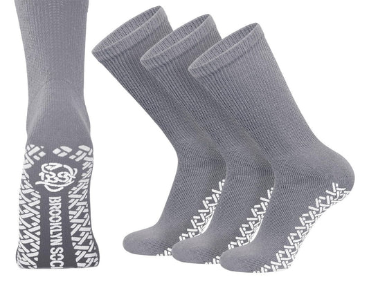 3 Paar Anti-Rutsch Diabetiker Socken, Baumwoll-Griff Socken mit weitem Bündchen (Grau, Größe 10-13)