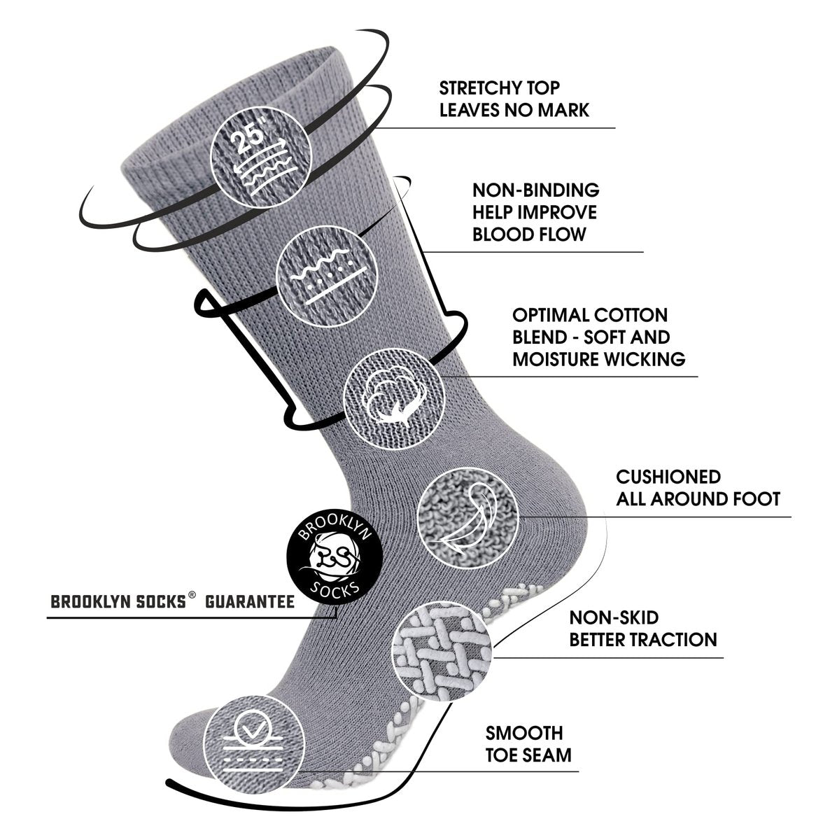 3 Paar Anti-Rutsch Diabetiker Socken, Baumwoll-Griff Socken mit weitem Bündchen (Grau, Größe 10-13)