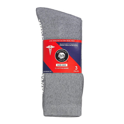 3 Paar Anti-Rutsch Diabetiker Socken, Baumwoll-Griff Socken mit weitem Bündchen (Grau, Größe 10-13)