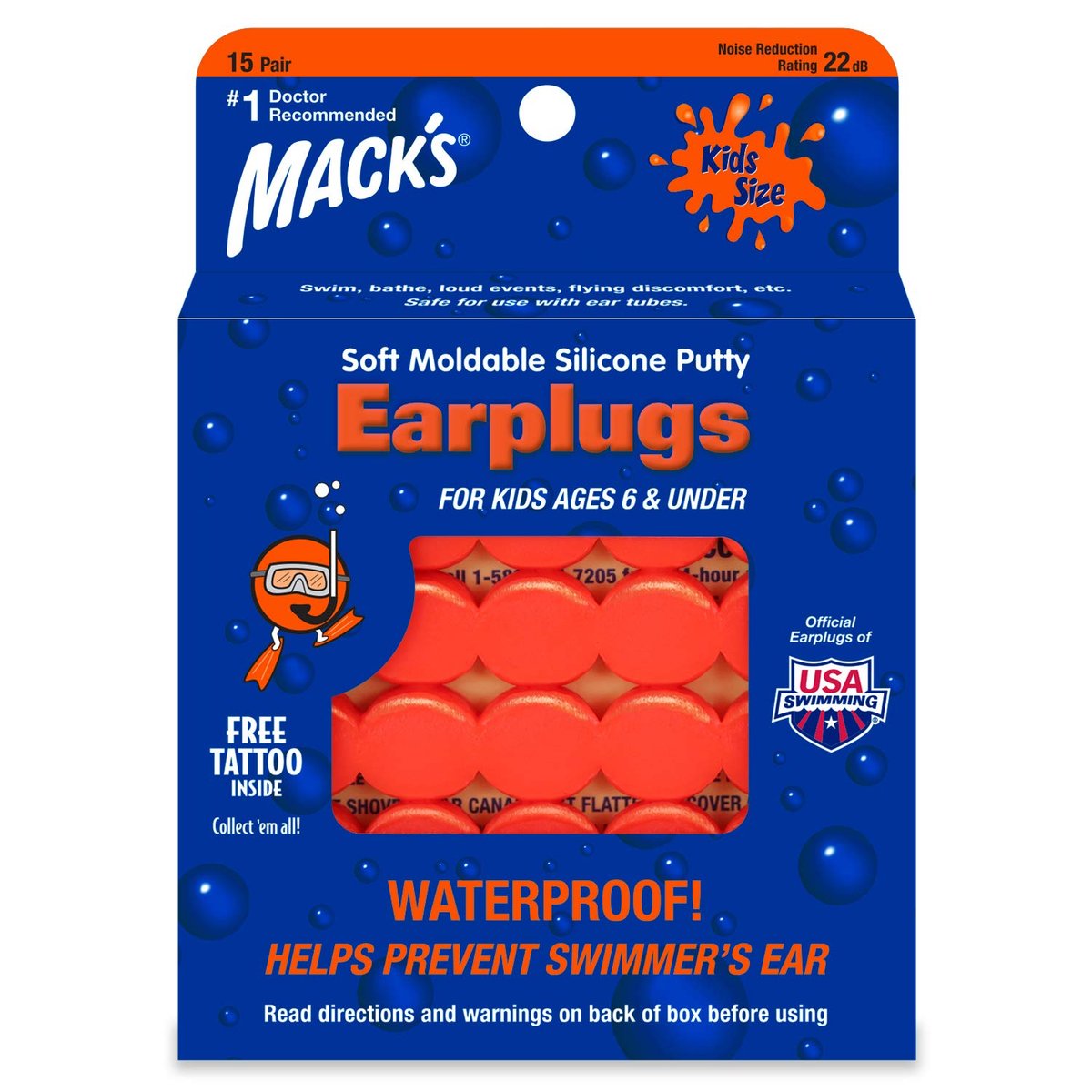 Mack's Weiche formbare Silikon-Ohrstöpsel für Kinder – 15 Paar – Bequeme kleine Ohrstöpsel zum Schwimmen, Baden, Reisen, bei lauten Veranstaltungen und Fliegen | Hergestellt in USA