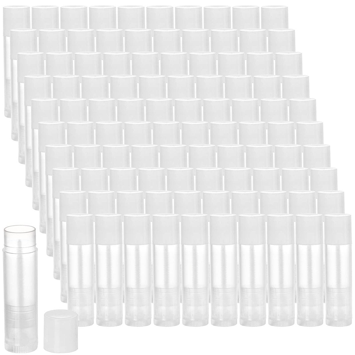 Bekith 100er-Pack leere Lippenbalsamtuben 5,5 ml, durchsichtige Lippenbalsambehälter mit weißen Verschlüssen