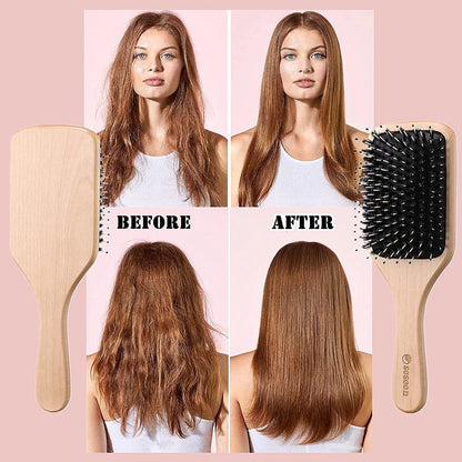 Haarbürste, Sosoon Wildschweinborsten-Paddle-Bürste für langes, kurzes, dickes, dünnes, lockiges, glattes, welliges, trockenes Haar für Männer, Frauen, Kinder – Keine Verfilzungen mehr, inkl. Geschenkbox und Stielkamm