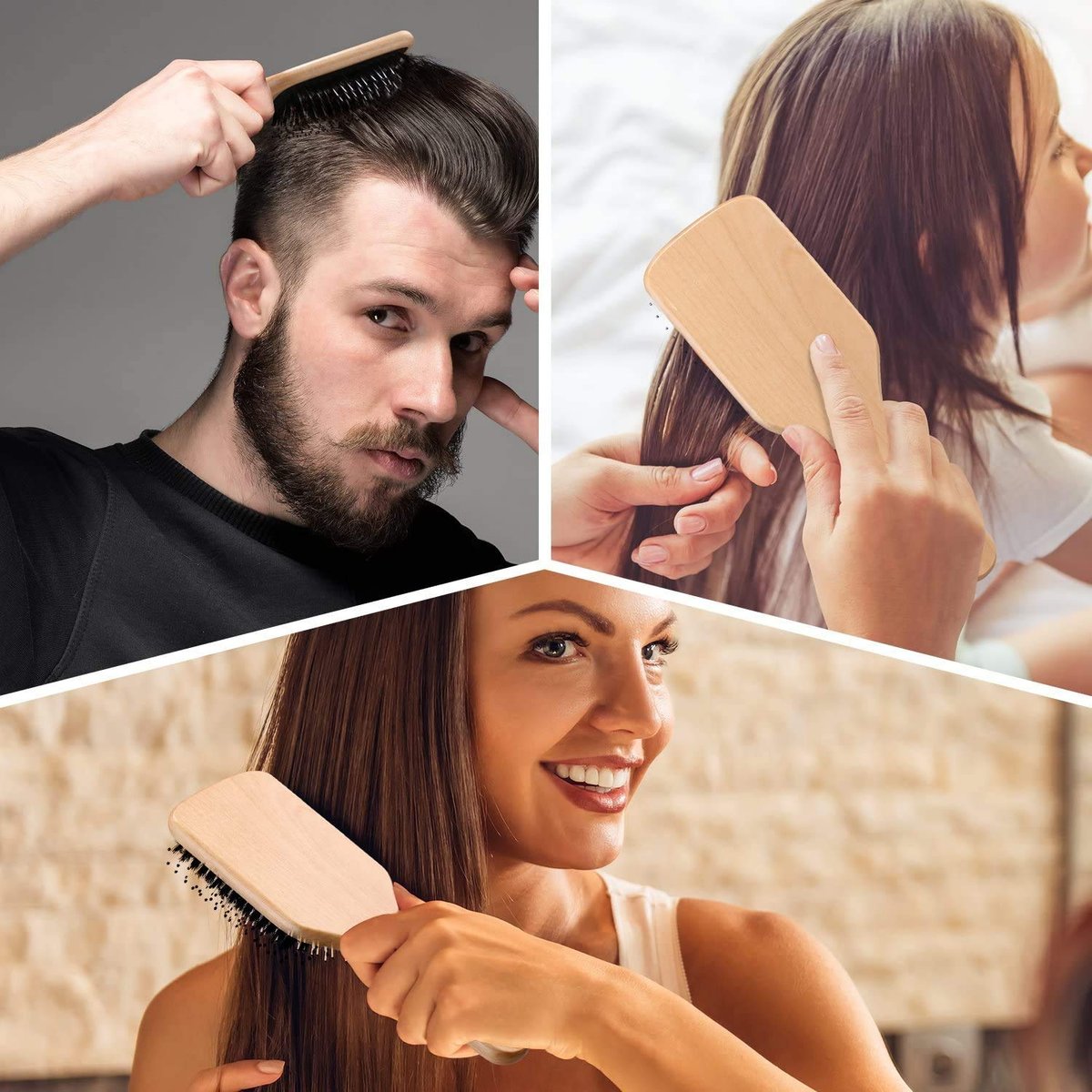 Haarbürste, Sosoon Wildschweinborsten-Paddle-Bürste für langes, kurzes, dickes, dünnes, lockiges, glattes, welliges, trockenes Haar für Männer, Frauen, Kinder – Keine Verfilzungen mehr, inkl. Geschenkbox und Stielkamm