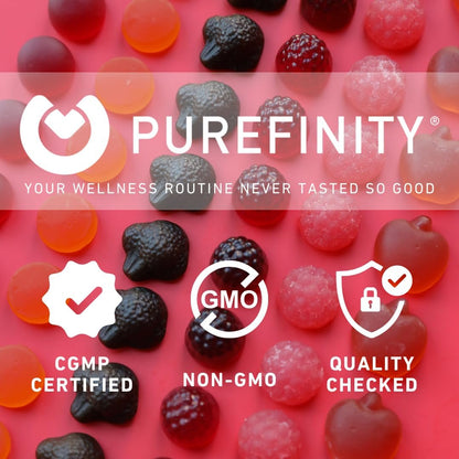 PUREFINITY Magnesium Gummies – Nahrungsergänzungsmittel für Schlaf, Muskelregeneration, Krämpfe, Knochen und Energie – Nicht-GVO, Allergenfrei, Vegan (60 Gummis)