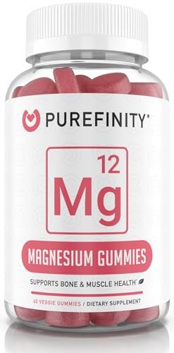 PUREFINITY Magnesium Gummies – Nahrungsergänzungsmittel für Schlaf, Muskelregeneration, Krämpfe, Knochen und Energie – Nicht-GVO, Allergenfrei, Vegan (60 Gummis)